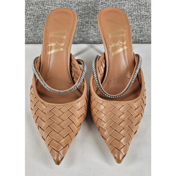 ZARA WOMEN’S SPARKLE STRAP MULES SIZE 38 US 7.5–8 • POINTED TOE • STILETTO HEEL - Picture 3 of 12